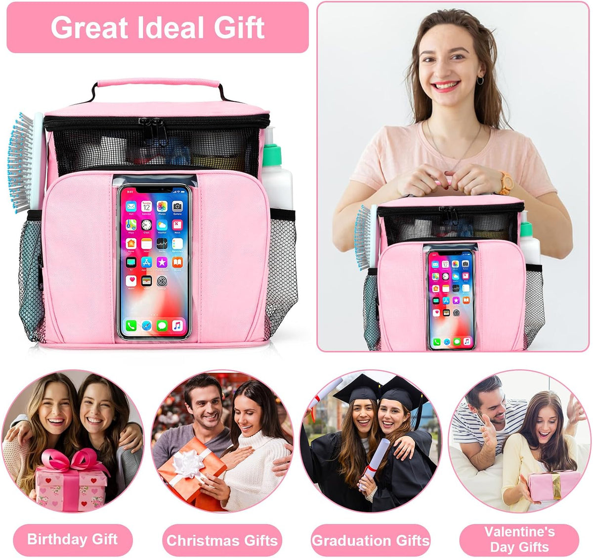 College Dorm room Essentials for Girls, Quick Dry Mesh Shower Caddy, Travel Cruise Ship Essentials,Travel Toiletry Bag for Women, Large Makeup Organizer for Full-Sized Toiletries Gifts for Women