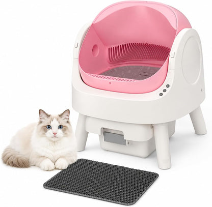 Self Cleaning Litter Box, Open-Top Automatic Cat Litter Box, with 10L Large Waste Container, Easy Maintenance, Bright Pink