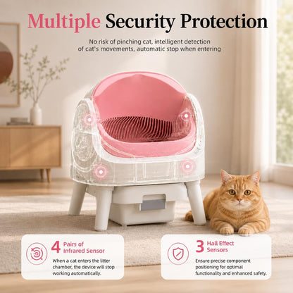 Self Cleaning Litter Box, Open-Top Automatic Cat Litter Box, with 10L Large Waste Container, Easy Maintenance, Bright Pink