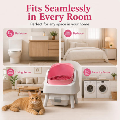 Self Cleaning Litter Box, Open-Top Automatic Cat Litter Box, with 10L Large Waste Container, Easy Maintenance, Bright Pink