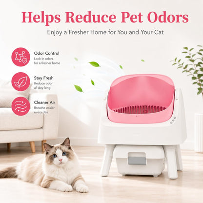 Self Cleaning Litter Box, Open-Top Automatic Cat Litter Box, with 10L Large Waste Container, Easy Maintenance, Bright Pink