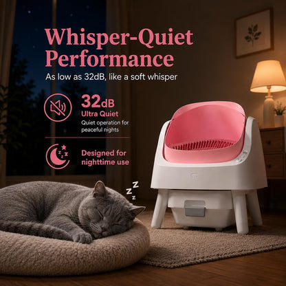 Self Cleaning Litter Box, Open-Top Automatic Cat Litter Box, with 10L Large Waste Container, Easy Maintenance, Bright Pink