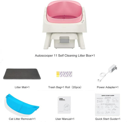 Self Cleaning Litter Box, Open-Top Automatic Cat Litter Box, with 10L Large Waste Container, Easy Maintenance, Bright Pink