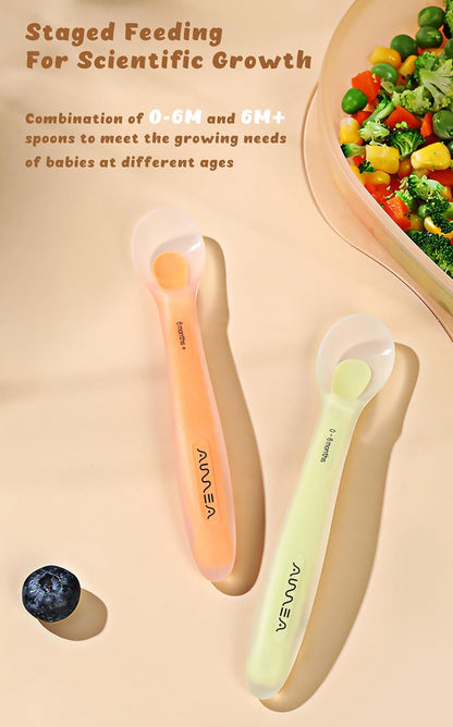 Baby Spoons with Travel Case, Soft Silicone 2-Pack, Non-slip