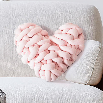 Heart Knotted Pillow Cute Love Shaped Throw Pillow for Sofa Couch Chair Home Knot Decorations Pink