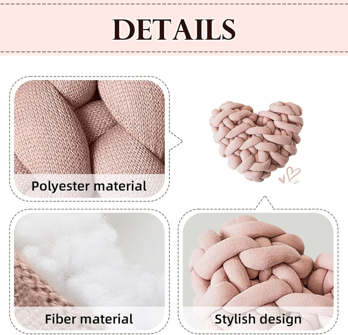 Heart Knotted Pillow Cute Love Shaped Throw Pillow for Sofa Couch Chair Home Knot Decorations Pink