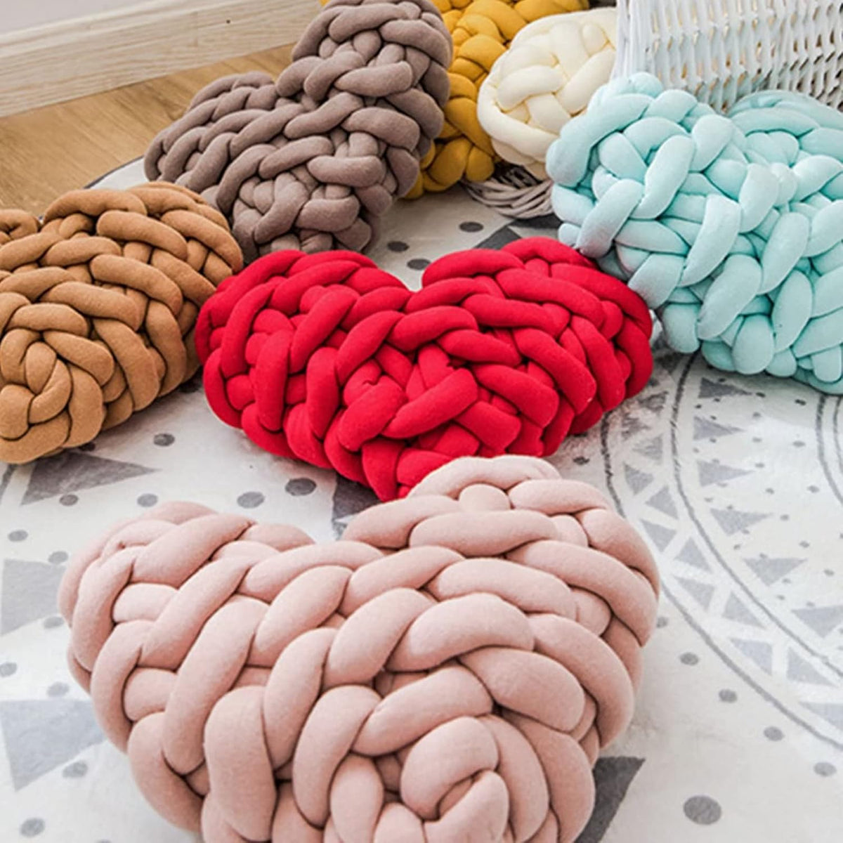 Heart Knotted Pillow Cute Love Shaped Throw Pillow for Sofa Couch Chair Home Knot Decorations Pink