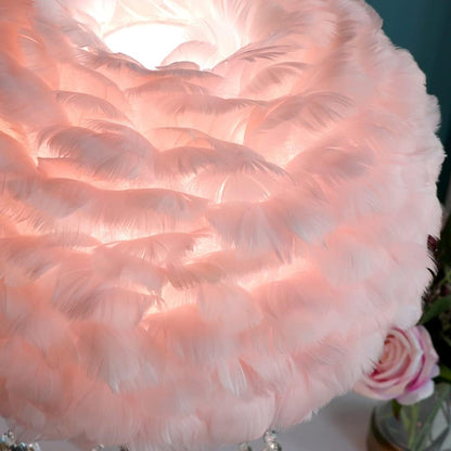 Meefad Feather Bedside Lamp, Elegant Night Light, Crystal Desk Lamp Decorative Table Lamp, Girls Night Light for Bedroom (Pink)