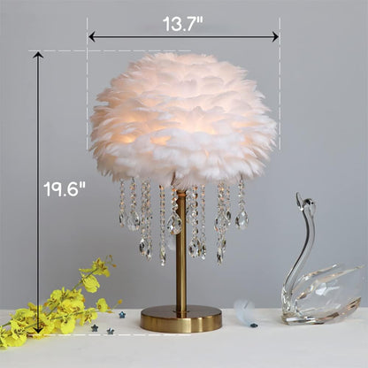 Meefad Feather Bedside Lamp, Elegant Night Light, Crystal Desk Lamp Decorative Table Lamp, Girls Night Light for Bedroom (Pink)