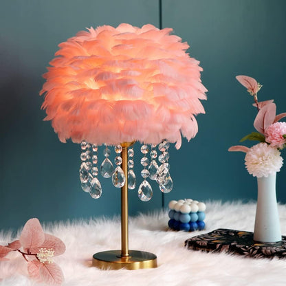 Meefad Feather Bedside Lamp, Elegant Night Light, Crystal Desk Lamp Decorative Table Lamp, Girls Night Light for Bedroom (Pink)
