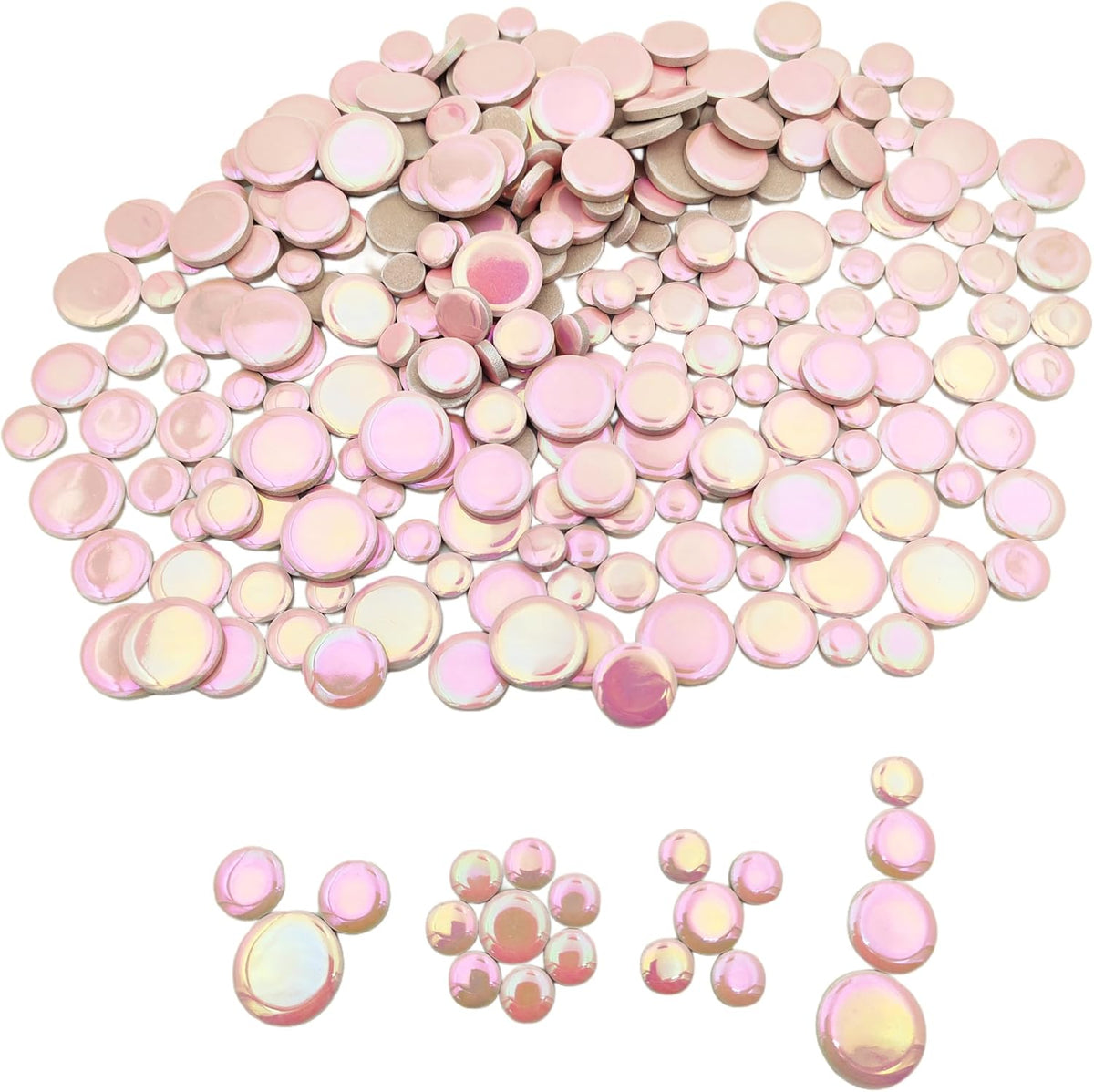 280PCS Iridescent Round Ceramic Mosaic Tiles for Crafts Bulk,1.1LB Circle Mosaic Pieces for Flowerpots, Vases, Cups, Garden and Home Decor DIY Mosaic Making Supplies (Pink)