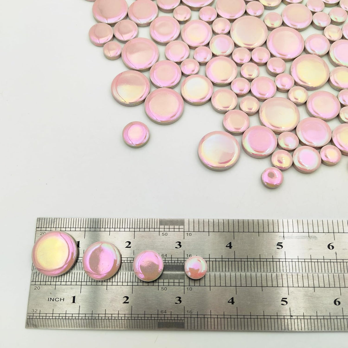 280PCS Iridescent Round Ceramic Mosaic Tiles for Crafts Bulk,1.1LB Circle Mosaic Pieces for Flowerpots, Vases, Cups, Garden and Home Decor DIY Mosaic Making Supplies (Pink)