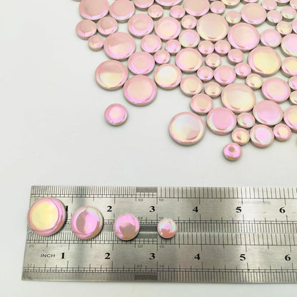 280PCS Iridescent Round Ceramic Mosaic Tiles for Crafts Bulk,1.1LB Circle Mosaic Pieces for Flowerpots, Vases, Cups, Garden and Home Decor DIY Mosaic Making Supplies (Pink)