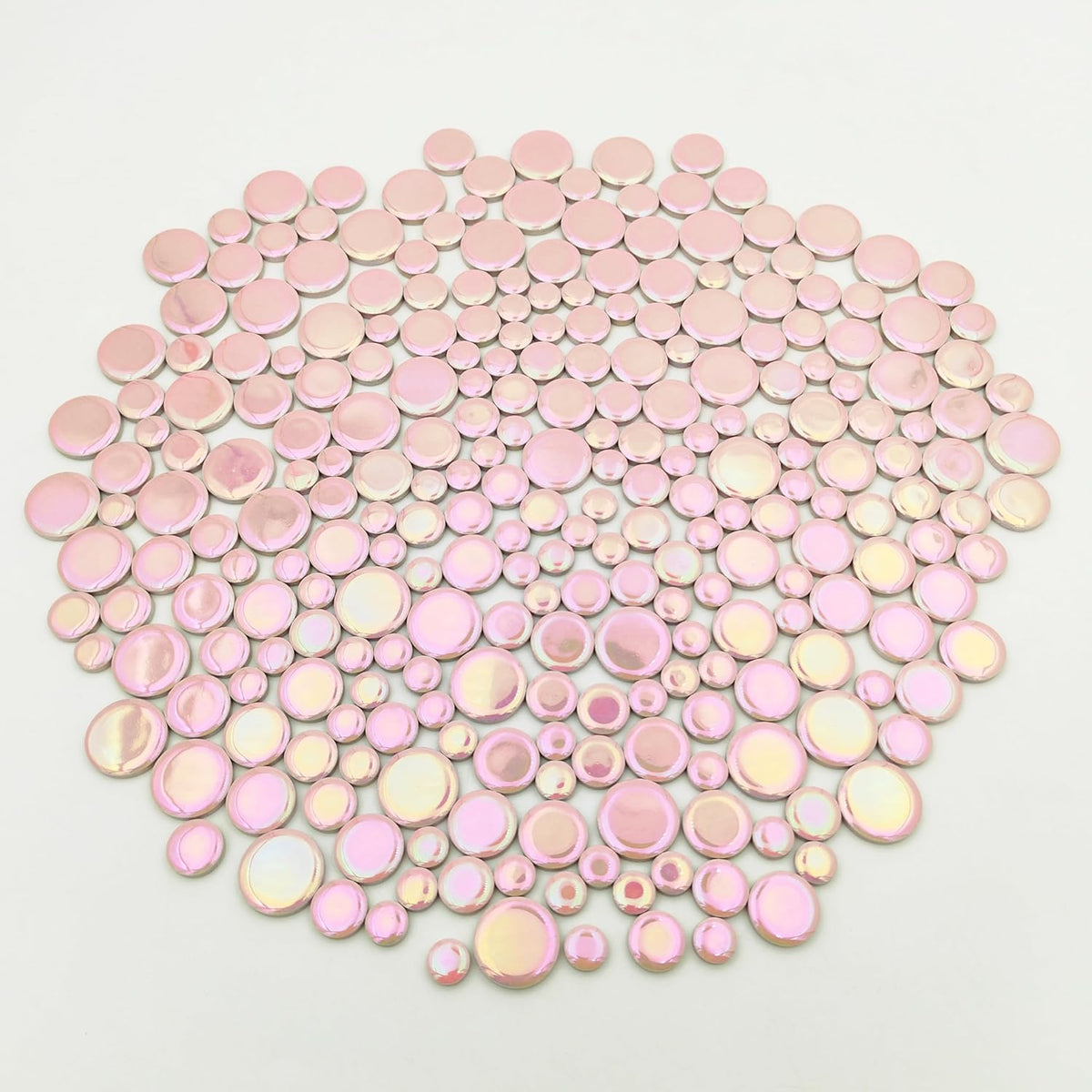 280PCS Iridescent Round Ceramic Mosaic Tiles for Crafts Bulk,1.1LB Circle Mosaic Pieces for Flowerpots, Vases, Cups, Garden and Home Decor DIY Mosaic Making Supplies (Pink)