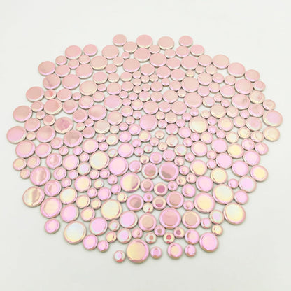 280PCS Iridescent Round Ceramic Mosaic Tiles for Crafts Bulk,1.1LB Circle Mosaic Pieces for Flowerpots, Vases, Cups, Garden and Home Decor DIY Mosaic Making Supplies (Pink)