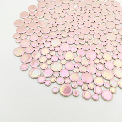 280PCS Iridescent Round Ceramic Mosaic Tiles for Crafts Bulk,1.1LB Circle Mosaic Pieces for Flowerpots, Vases, Cups, Garden and Home Decor DIY Mosaic Making Supplies (Pink)
