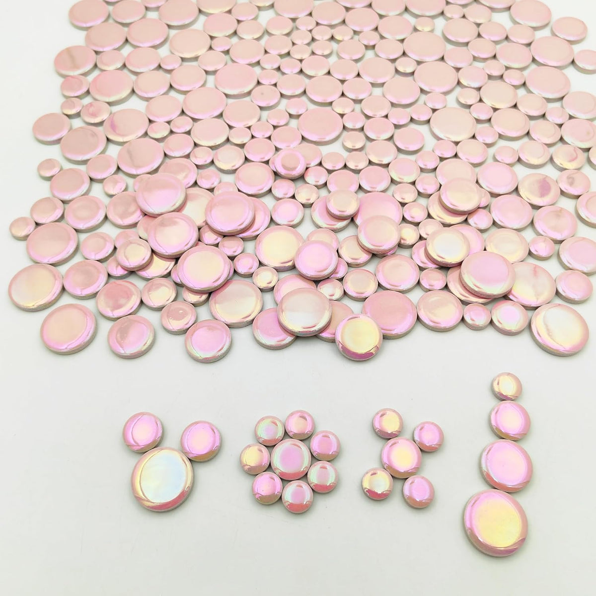 280PCS Iridescent Round Ceramic Mosaic Tiles for Crafts Bulk,1.1LB Circle Mosaic Pieces for Flowerpots, Vases, Cups, Garden and Home Decor DIY Mosaic Making Supplies (Pink)