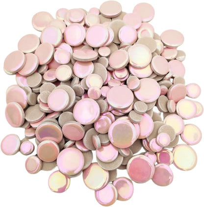 280PCS Iridescent Round Ceramic Mosaic Tiles for Crafts Bulk,1.1LB Circle Mosaic Pieces for Flowerpots, Vases, Cups, Garden and Home Decor DIY Mosaic Making Supplies (Pink)