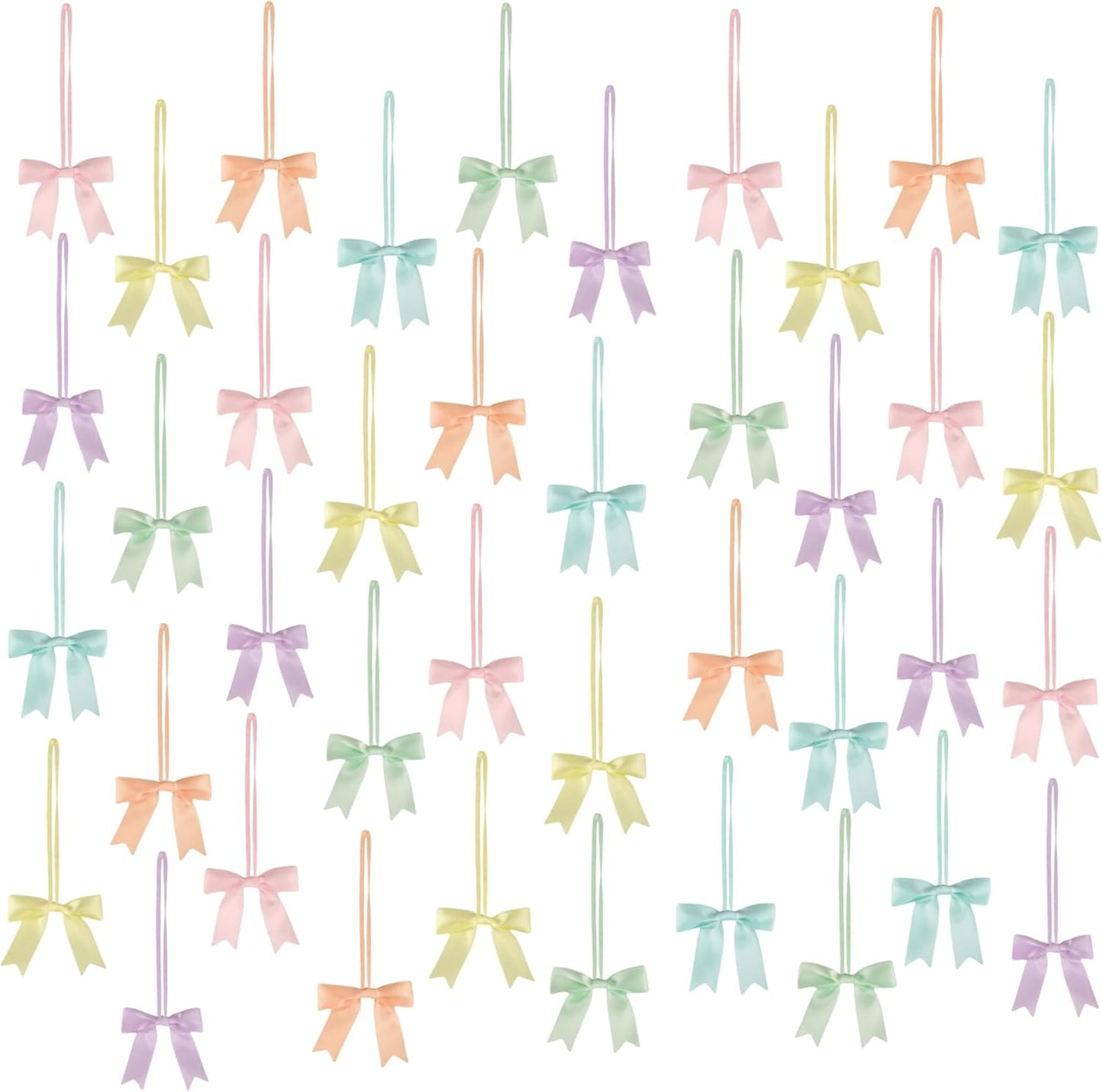 Meseey 60pcs 3 Inch Stretch Elastic Loops with Premade Pastel Pink/Purple/Yellow/Blue/Green/Peach Ribbon Bows for Gift Wrapping,Baby Showers,Weddings,Christmas Boxes(3", Patstel)