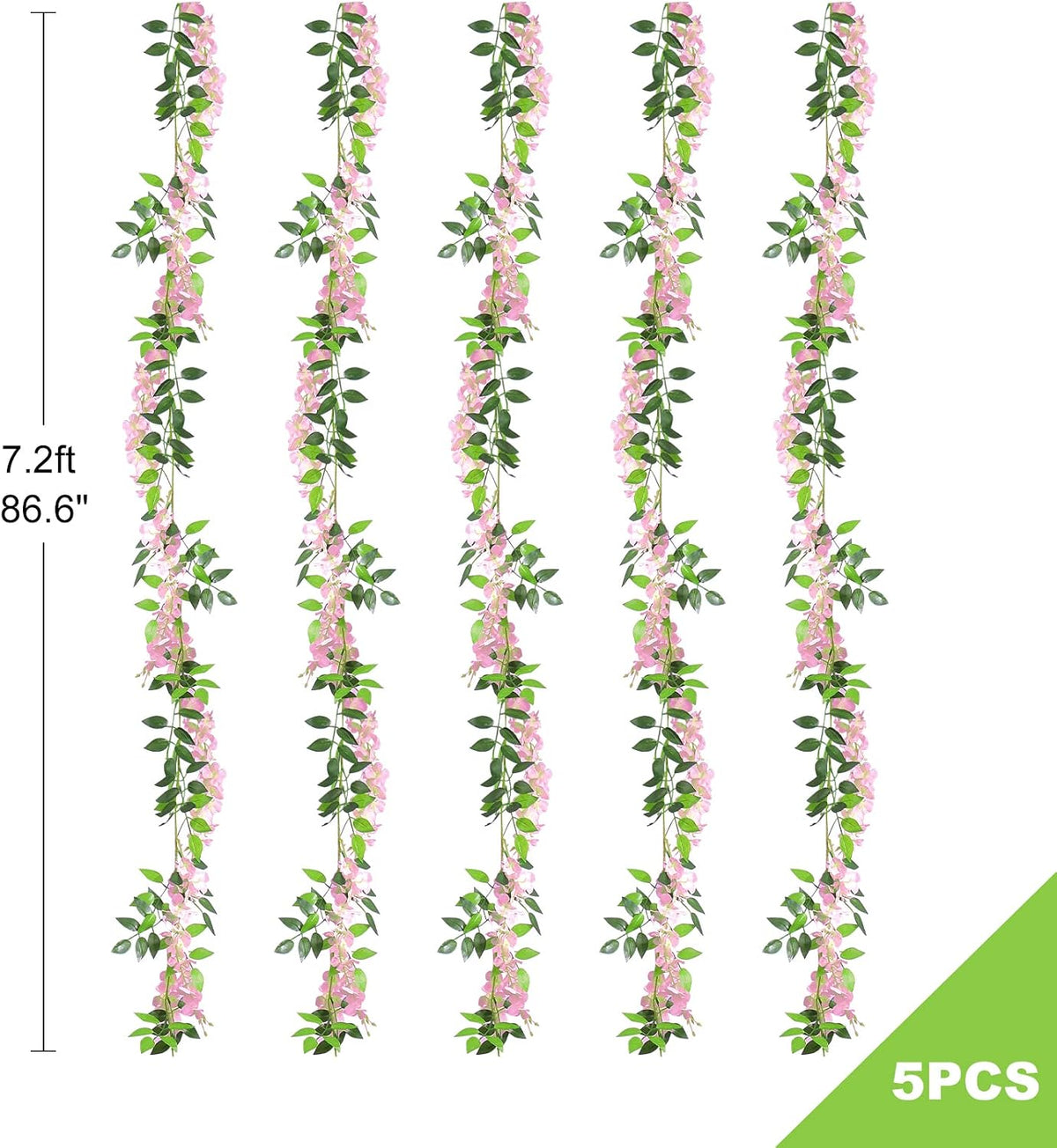 5Pcs Total 36FT Wisteria Artificial Flowers Garland for Decor