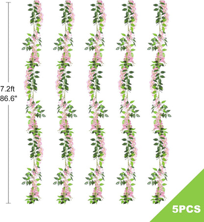 5Pcs Total 36FT Wisteria Artificial Flowers Garland for Decor