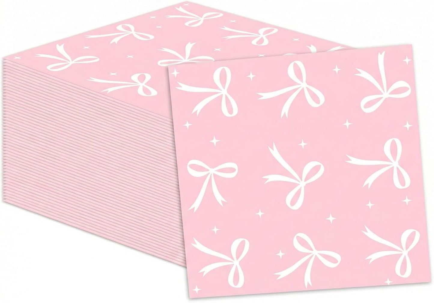 ArtSocket 100 Pcs Pink Bow Party Napkins 2 Ply Disposable Paper Napkins for Coquette Themed Party Decorations for Girls Baby Home Kitchen Birthday Party Supplies, 6.5 x 6.5 Inch