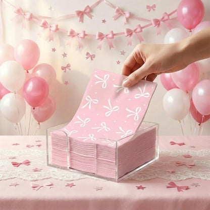 ArtSocket 100 Pcs Pink Bow Party Napkins 2 Ply Disposable Paper Napkins for Coquette Themed Party Decorations for Girls Baby Home Kitchen Birthday Party Supplies, 6.5 x 6.5 Inch