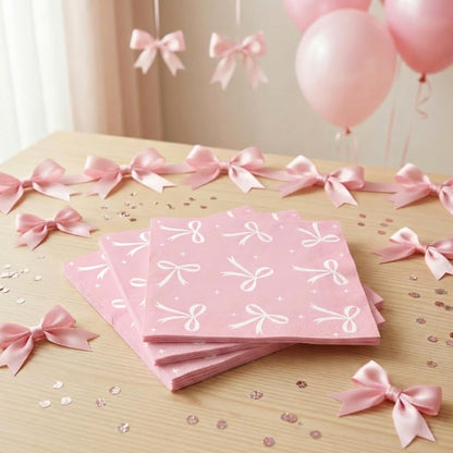 ArtSocket 100 Pcs Pink Bow Party Napkins 2 Ply Disposable Paper Napkins for Coquette Themed Party Decorations for Girls Baby Home Kitchen Birthday Party Supplies, 6.5 x 6.5 Inch