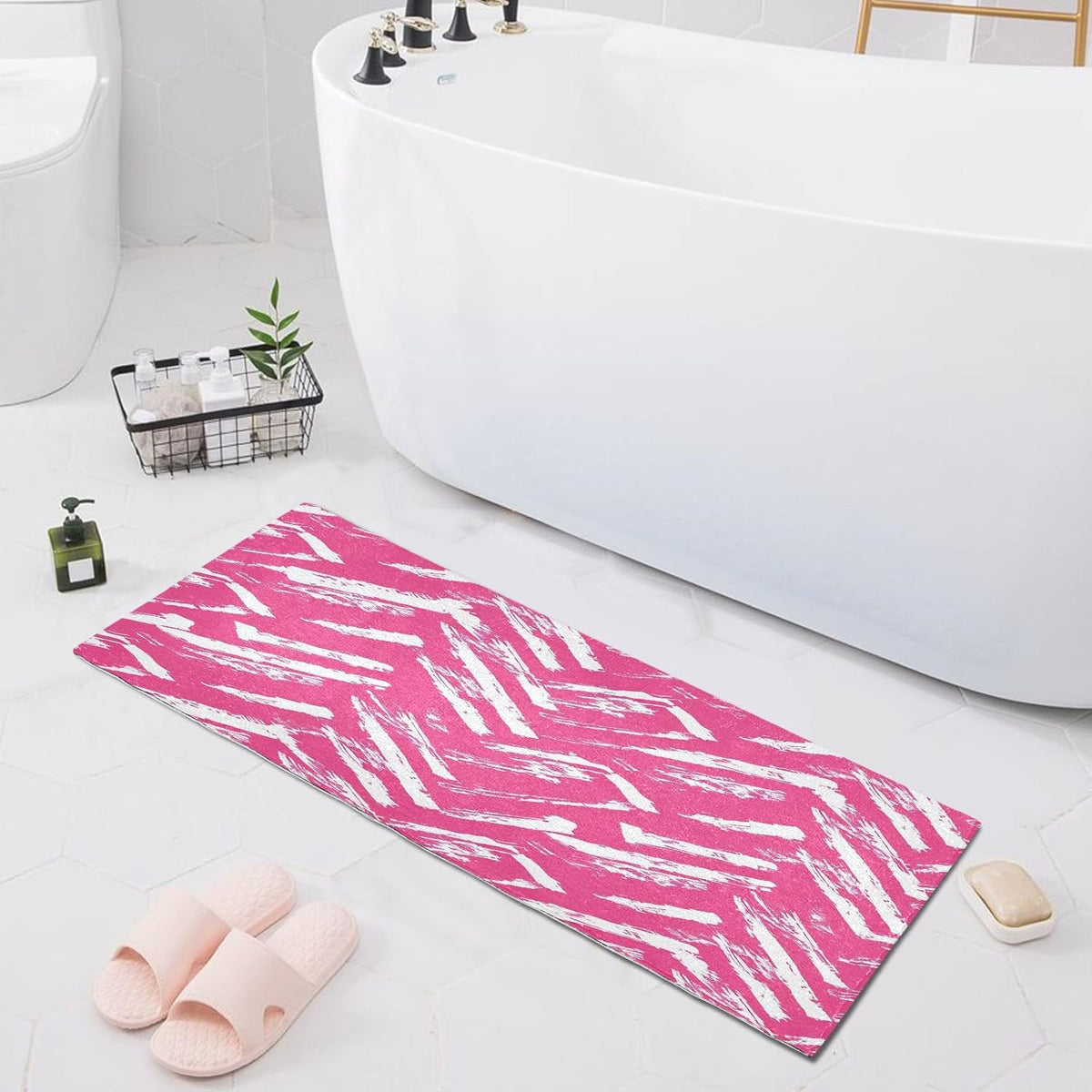 Bath Mat, Soft Absorbent Non Slip Bath Rug, Abstract Pink Stripe Bath Mats for Bathroom, Living Room Bedroom Home Mat Floor, Dry Quickly, Machine Washable 20 x 39 Inch