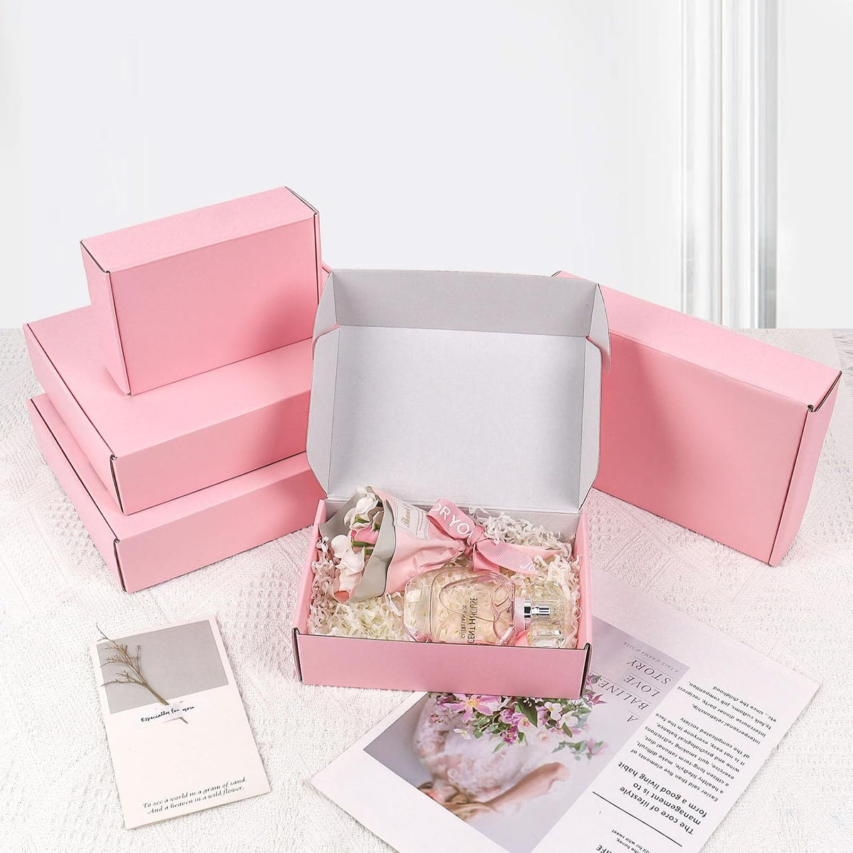 10x8x2 Pink Shipping Boxes Medium, 40 Pack Corrugated Cardboard Mailer Boxes for Packaging Small Business Mailing Gift