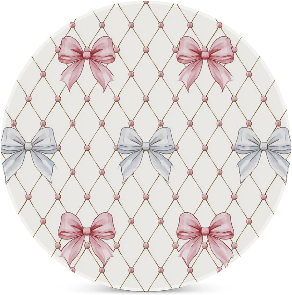 Pastel Pink and Light Blue Ribbon Bows Trellis Ceramic Coasters Set of 4 with Cork Back Absorbent Drink Coasters