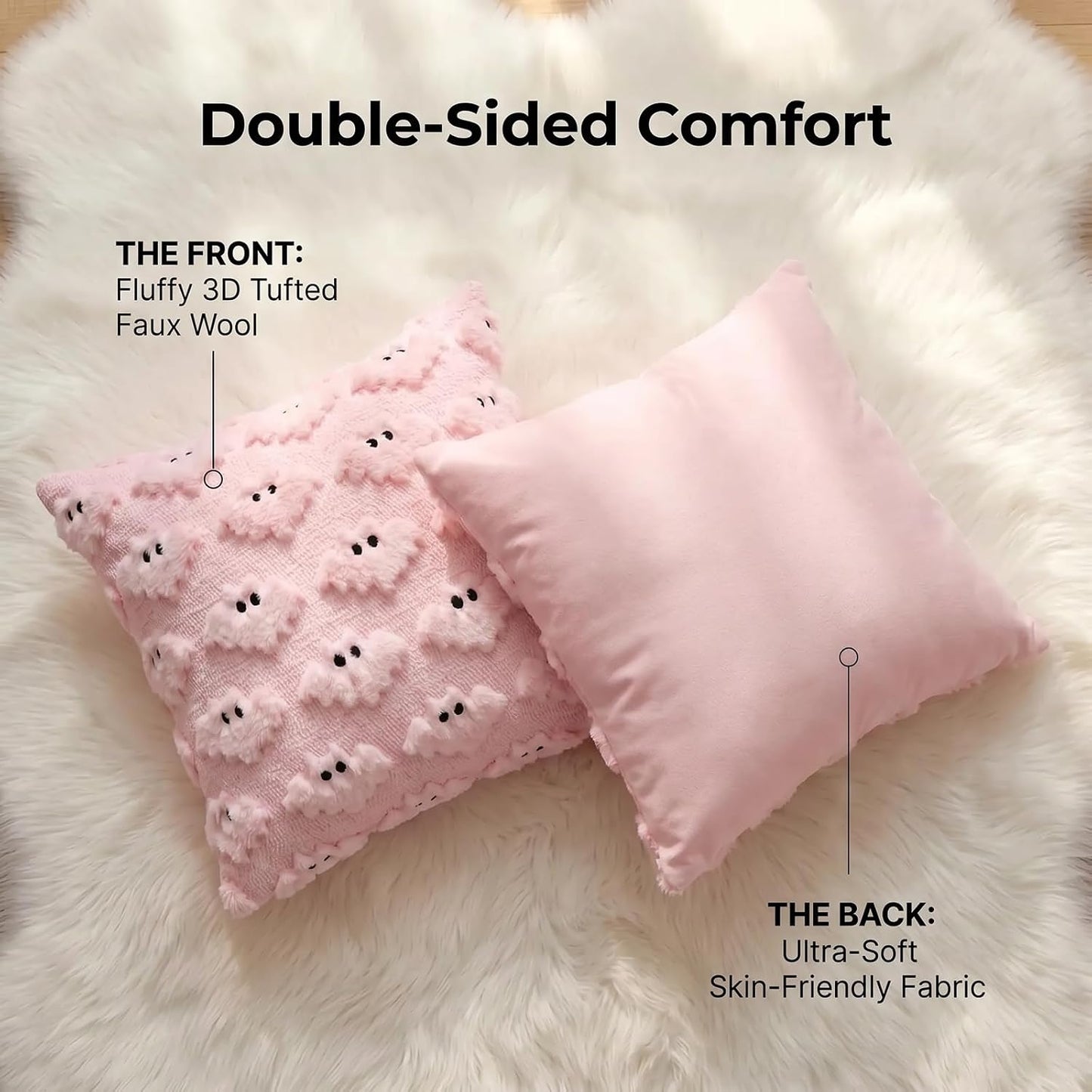 Halloween Pillow Covers 18x18 inch 2Pcs Pink Bat Halloween Decor