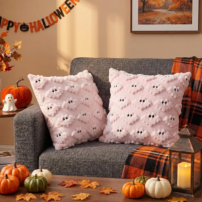 Halloween Pillow Covers 18x18 inch 2Pcs Pink Bat Halloween Decor