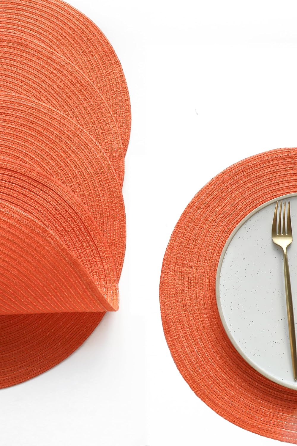 15 Inch Round Braided Placemats Set of 4, Washable Heat Resistant Cotton Polyester Circle Place Mats for Kitchen Dining Table - Coral Orange