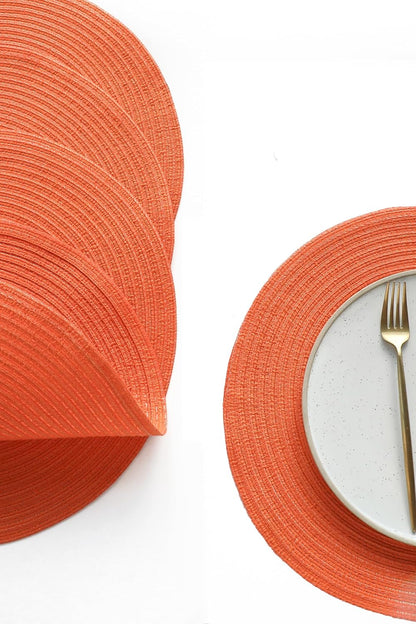 15 Inch Round Braided Placemats Set of 4, Washable Heat Resistant Cotton Polyester Circle Place Mats for Kitchen Dining Table - Coral Orange