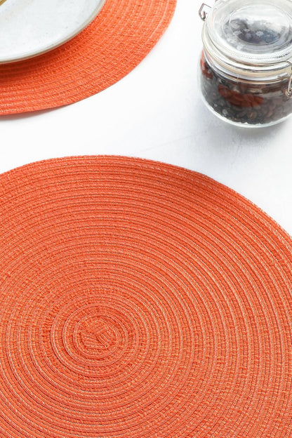 15 Inch Round Braided Placemats Set of 4, Washable Heat Resistant Cotton Polyester Circle Place Mats for Kitchen Dining Table - Coral Orange
