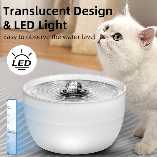 Casfuy W8 Stainless Steel Dog & Cat Water Fountain with LED Light, White, 102-fl oz