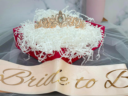 3 Pcs Bachelorette Party Decorations Bridal Shower Crown, Bride to Be Sash&Veil for Women Bachelorette Party Gifts, Bachelorette Party Supplies, Gifts, Favors (Rose Gold)