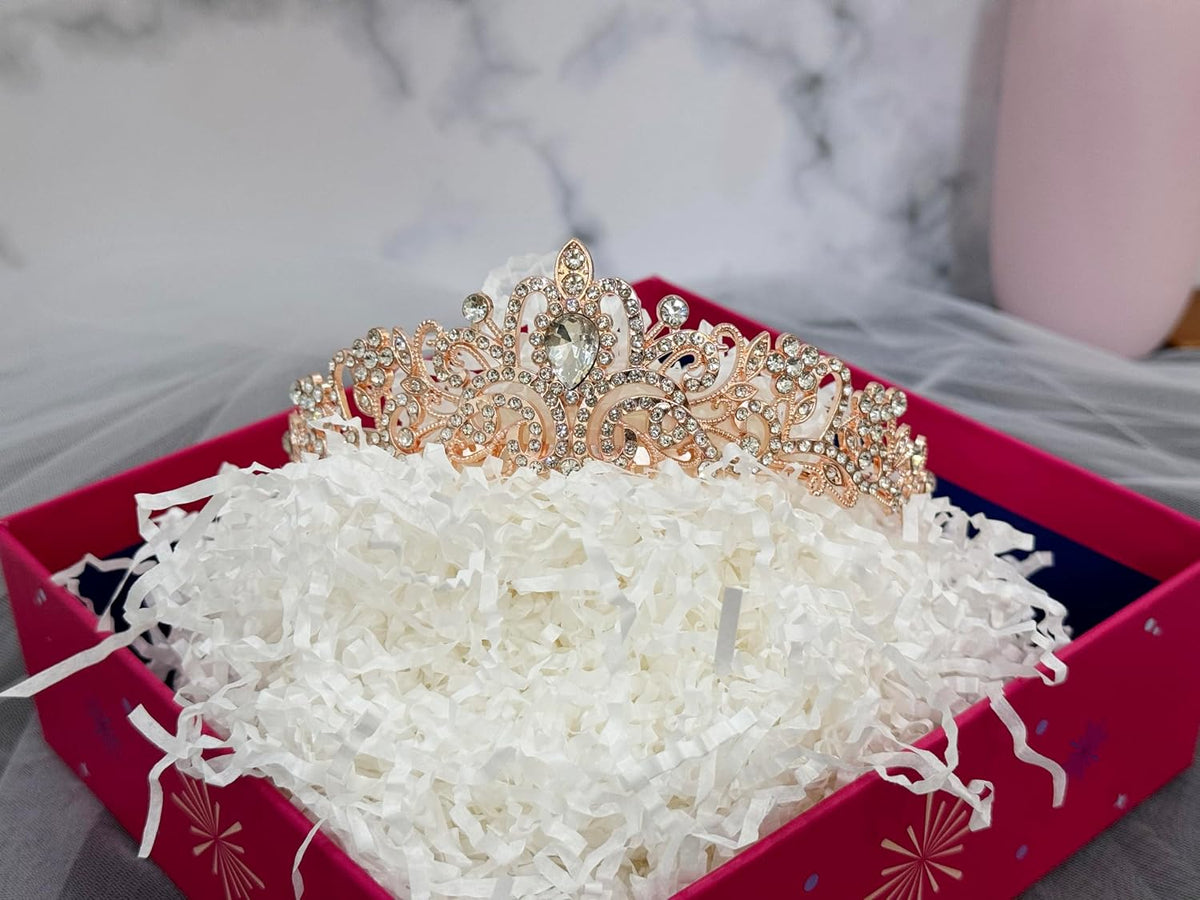 3 Pcs Bachelorette Party Decorations Bridal Shower Crown, Bride to Be Sash&Veil for Women Bachelorette Party Gifts, Bachelorette Party Supplies, Gifts, Favors (Rose Gold)