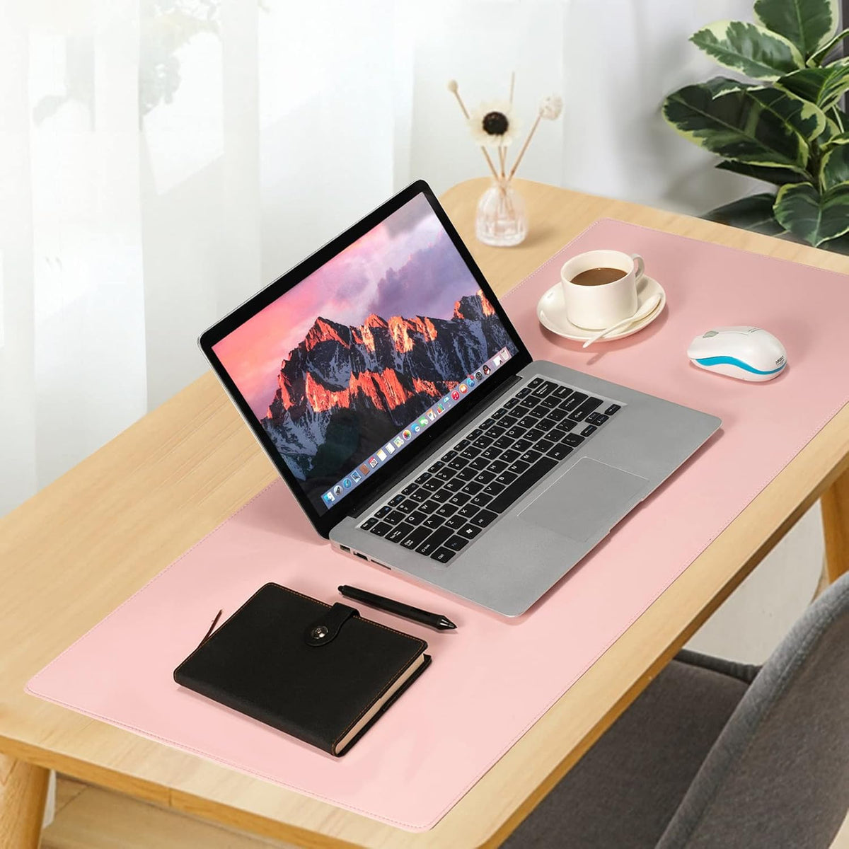PU Leather Desk Pad Blotter,Light Pink Waterproof Office Desktop Mat for Women,36x17in Non-Slip Large Mouse Pad Writing Protector