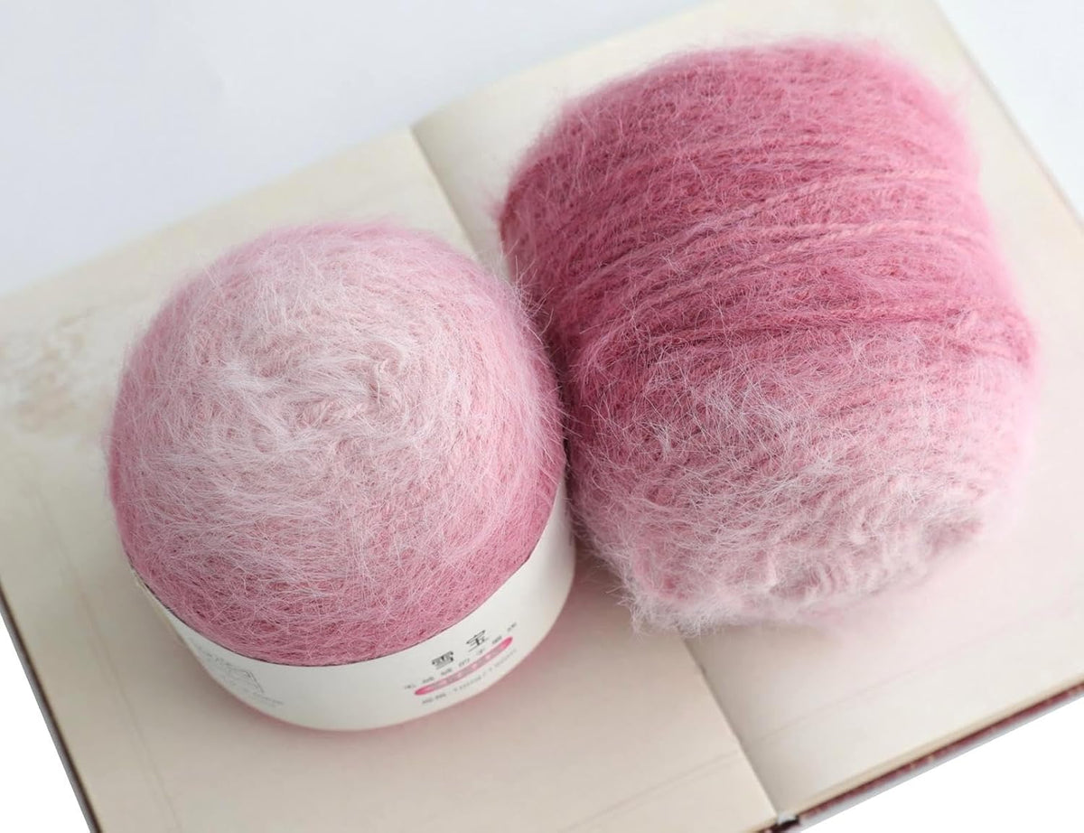 Snowbaby Wool Acrylic Blend Long Pile Yarn,(Worsted) Long Gradient Yarn for Knitting and Crocheting DIY Scarves, Shawls, Blankets, and Clothing, 2x3.52oz/100g 207yds(07-Pink Gradient)
