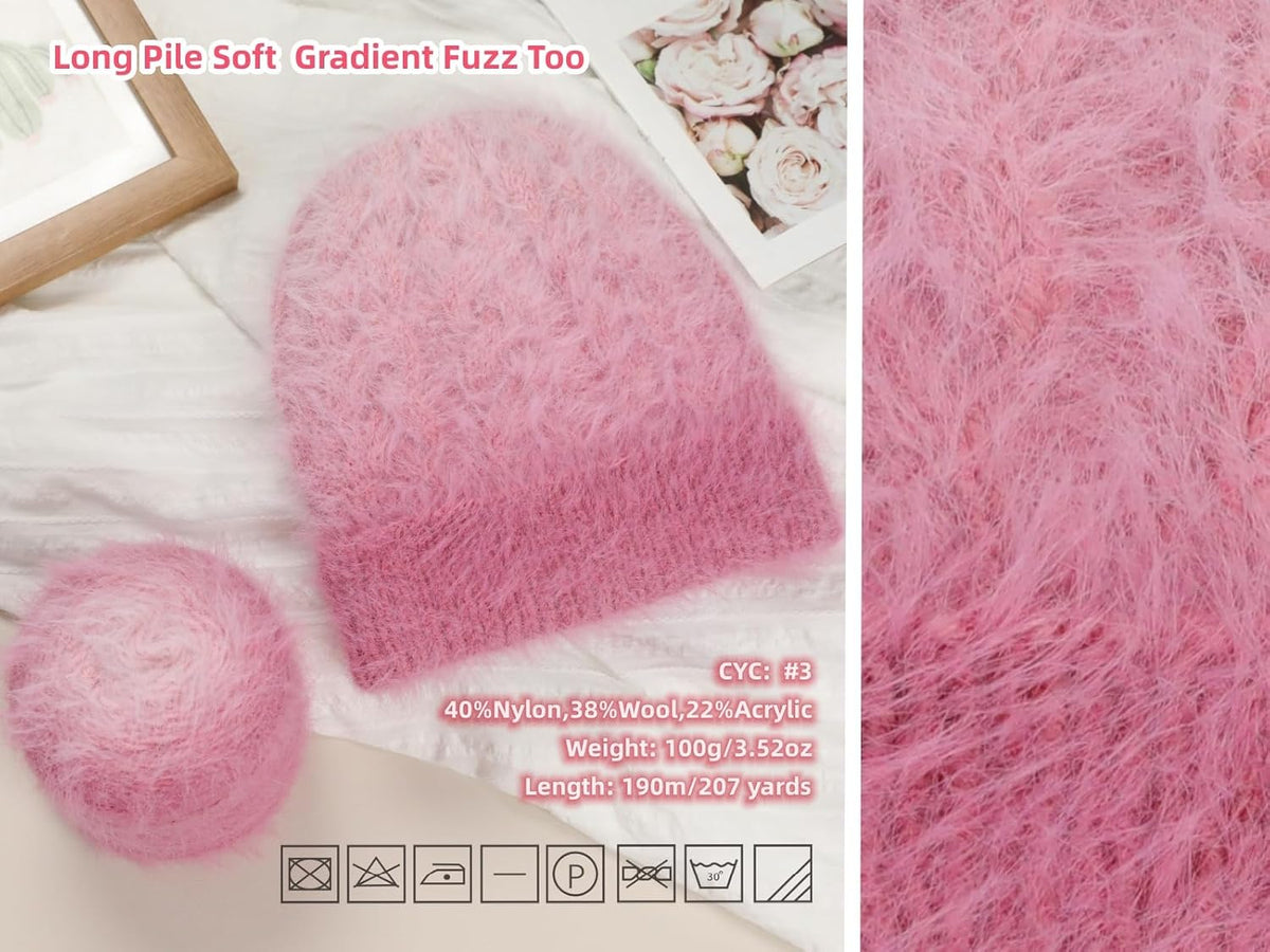Snowbaby Wool Acrylic Blend Long Pile Yarn,(Worsted) Long Gradient Yarn for Knitting and Crocheting DIY Scarves, Shawls, Blankets, and Clothing, 2x3.52oz/100g 207yds(07-Pink Gradient)