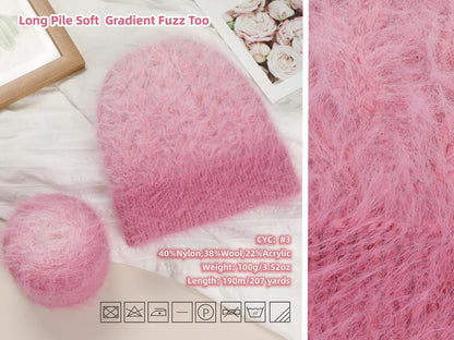 Snowbaby Wool Acrylic Blend Long Pile Yarn,(Worsted) Long Gradient Yarn for Knitting and Crocheting DIY Scarves, Shawls, Blankets, and Clothing, 2x3.52oz/100g 207yds(07-Pink Gradient)