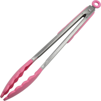 Premium Silicone Cooking Tongs, 12 inch, Pink