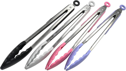 Premium Silicone Cooking Tongs, 12 inch, Pink