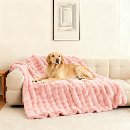Waterproof Dog Blanket for Sofa Bed Couch, Couch Cover Blanket Fluffy Faux Rabbit Fur Reversible Furniture Protection, Pet Blanket for Medium Large Dogs Cats