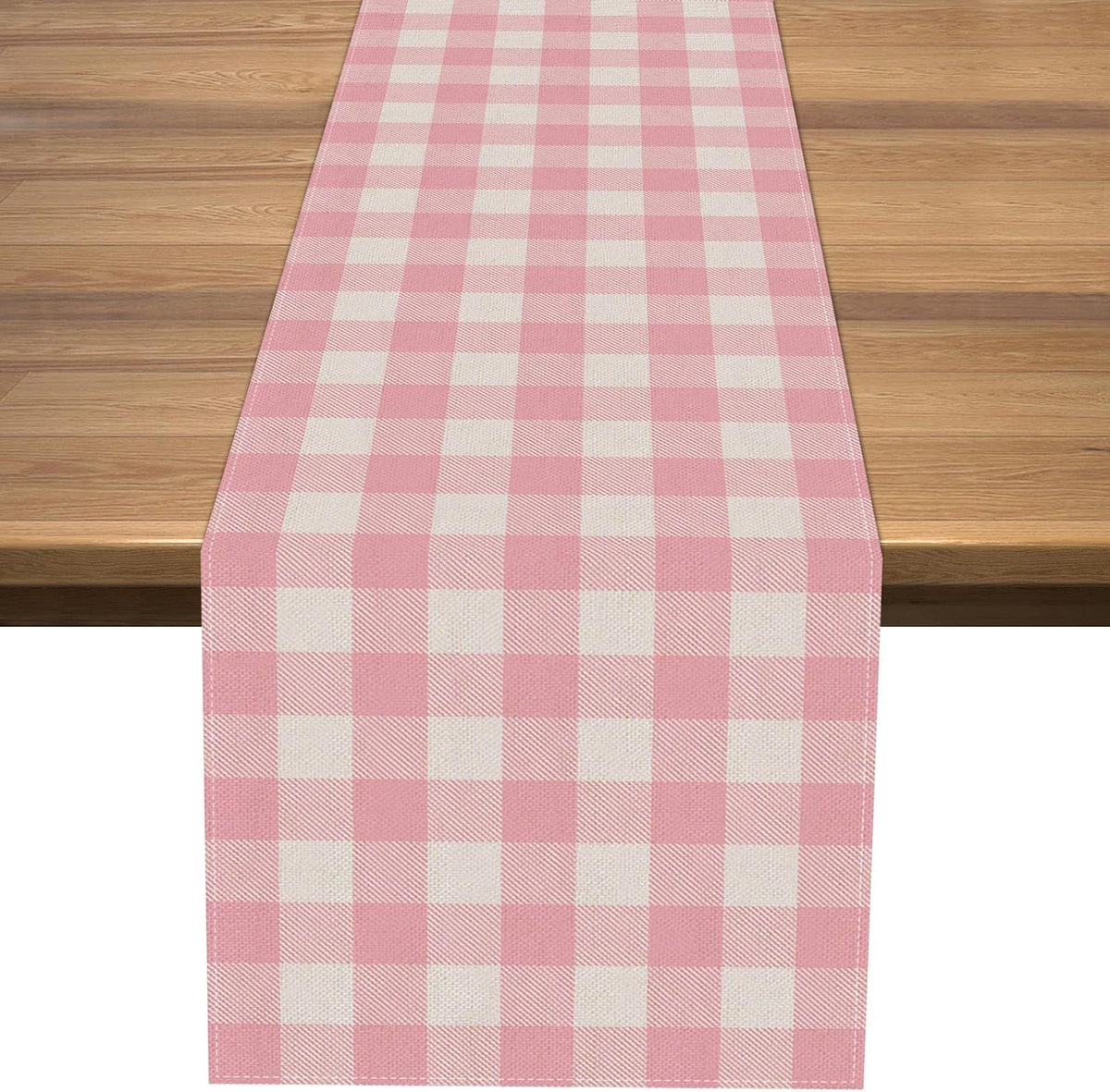 Linen Easter Pink and White Buffalo Check Plaid Table Runner Gingham Pink Farm Birthday Party Decorations Home Kichen Dining Room Decor 72 Inches Long