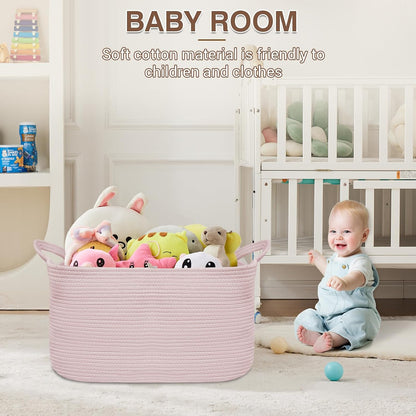 Large Blanket Basket, Rectangle Cotton Rope Storage Basket, Pink
