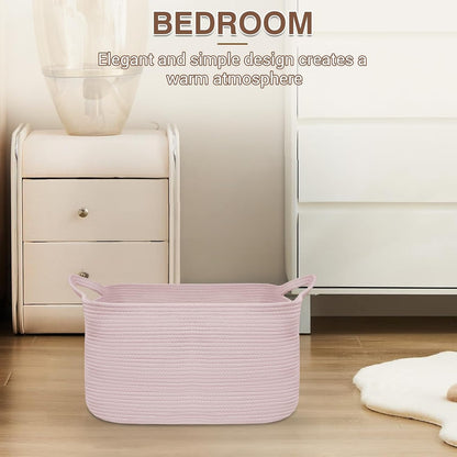 Large Blanket Basket, Rectangle Cotton Rope Storage Basket, Pink