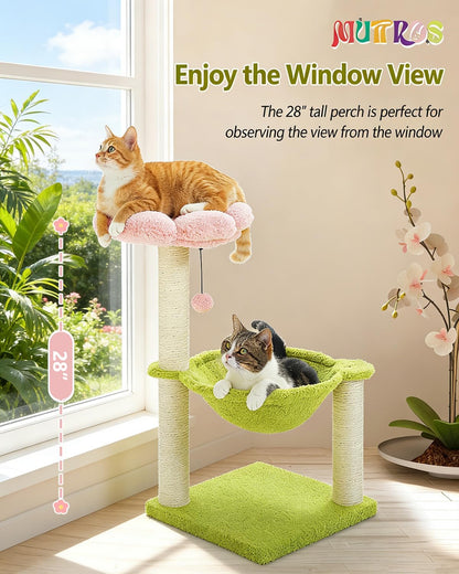 Flower Cat Tree, 28" Cat Tower with Cozy Flower Perch, Large Hammock for Indoor Small Cats, Cute Cat Tree with Sisal Scratching Post and Fur Toy Ball for Kittens, Pink